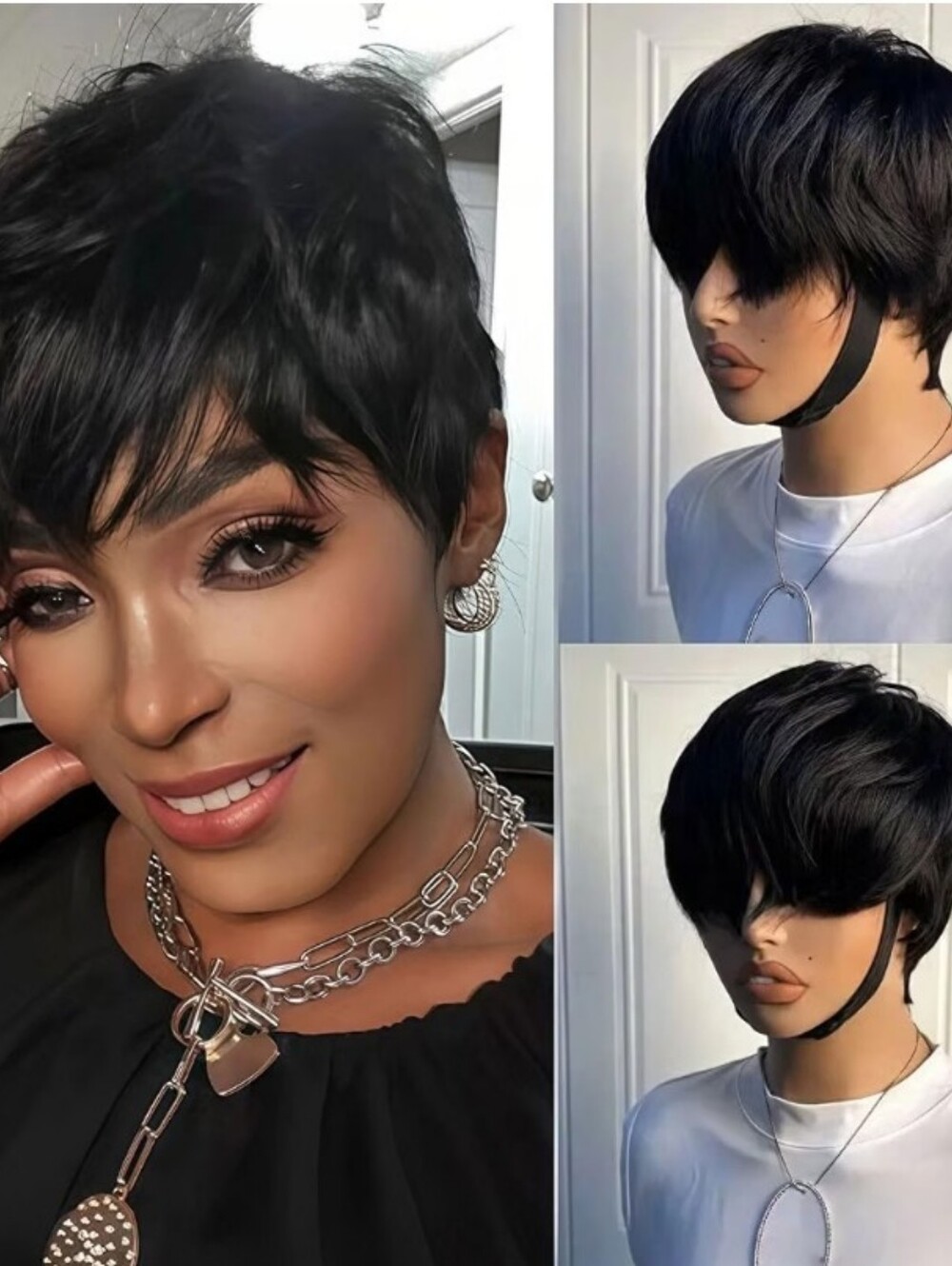 Pixie Cut Wig Brazilian Virgin Human Hair Short Glueless Pre Plucked Pre Cut 1B